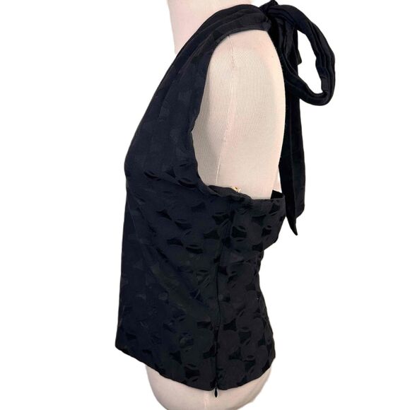 Chaiken Dark Navy Short Puff Sleeves Patterned Casino Wrap Halter Top Size 6 - Picture 3 of 9